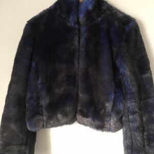 Blue and black Faux fur cropped jacket M